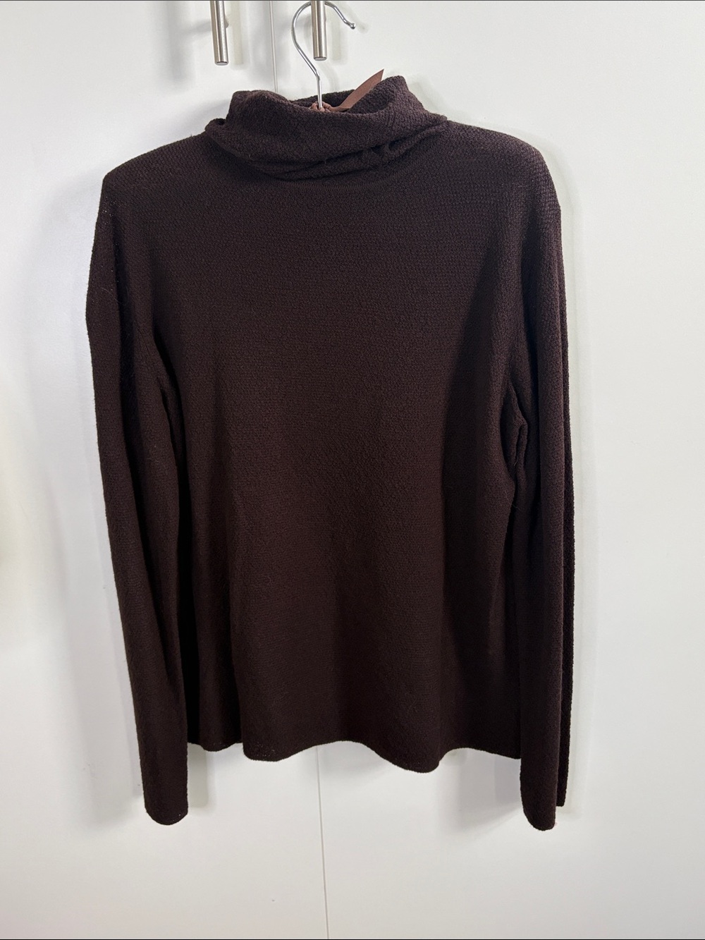 Eileen Fisher Dark Brown “Mussel” 100% Italian Wool Knit Turtleneck Sweater M, L